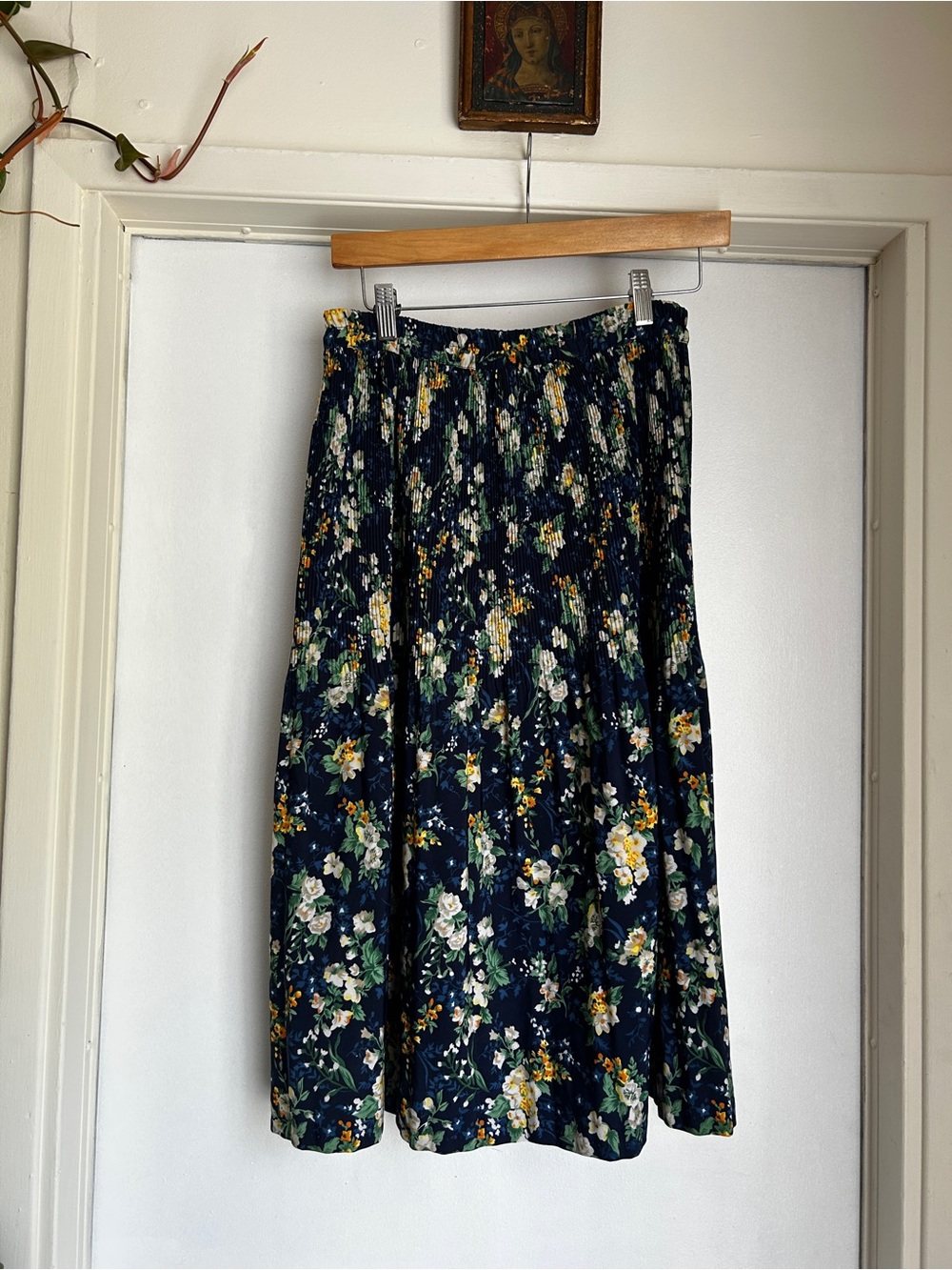 Vintage French Floral Midi Skirt - Elastic Waist